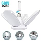 Led Garage Lights 60W 6000 Lumens Garage Lighting Led Adjustable Light Illuminator 360 Flex Led Garage Ceiling Lights 4 Leaf Led Shop Light for Garage Barn Attic Basement Workshop