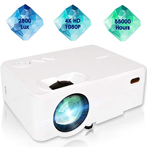 Movie Projector, Mini Projector Full HD 1080P Portable 2,800 Lux LCD Projector Multimedia Home Theater Office Business Outdoor Video Projector for Cinema TV Laptop Game with TV Stick HDMI USB VGA AV