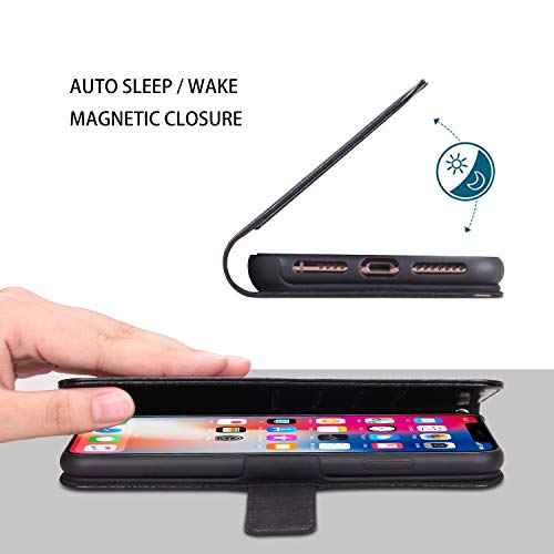 lopie [Triple Series Case for iPhone Xs Max PU Leather Wallet Cover Detachable [2 in 1 Design] [Kickstand Feature] [Hand Strap] [Magnetic Closure] 6.5" iPhone Xs Plus Folio Flip Case - Black - Thumbnail 4