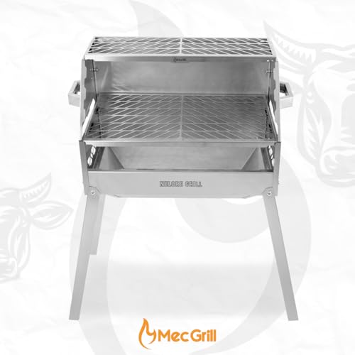 Churrasqueira Aço Inox A Carvão Duas Grelhas Nelore Grill 50x30 Chão Parede Portátil Desmontável Resistente Mec Grill