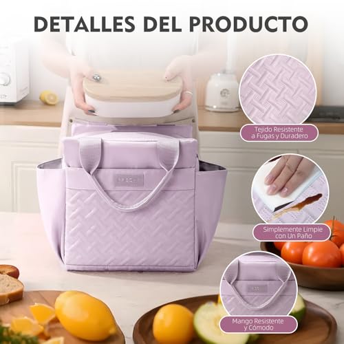 ZZBIFRJ Loncheras Termica para Mujer, Bolsa de Almuerzo de Gran Capacidad con Cristales Hielo y Cubiertos, Aislamiento Portátil Ideal para Trabajo, Playa, Camping