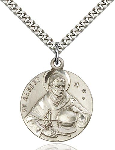 Sterling Silver St. Albert the Great Pendant / Stainless Silver Heavy Curb Chain / ST. ALBERT the GREAT