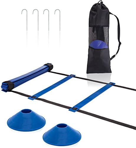 Agility Ladder and Cones, Football and Soccer Speed Training Equipment with 4 Hooks & Ultra Strong Carry on Bag โ Pro Kit for Sports Training