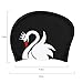 Swim Cap for Women Long Hair Curly Hair Solid Silicone Waterproof Bathing Swan Swimming Caps for Girls Adult Youth (Black)