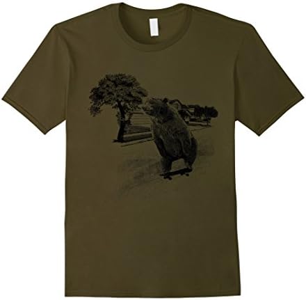 Mens Skater Bear Tee Skating Skateboard TShirt XL Olive