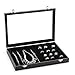 Wuligirl Velvet Clear Lid Necklace Mix Ring Display Case Jewelry Organizer Tray Jewelry Box Showcase Stackable(Ring&Necklace)