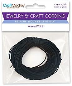 CraftMedley Jewelry & Craft, Waxed Cord, 1mm by 10yds, Round, Black