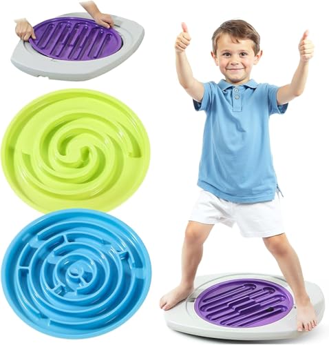 AM ANNA Balance Trainer for Kids, Maze Balance Board Wobble Board with Maze Rocking Balance Boards with 3 Replacement Labyrinth Boards and 2 Balls, Non-Slip Pedals for Sensory Training Toys