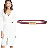 ALAIX Women's Leather Skinny Belt for Dress Adjustable Thin Waist Belt Dress Belt with Vintage Gold Buckle