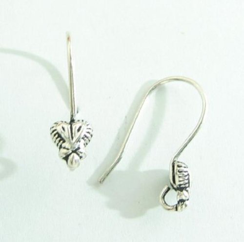 2 pcs .925 Sterling Silver Heart Ear Wires French Hook Earwires / Dangle Earring Connector / Findings / Antique