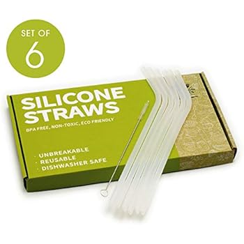 andCOLORS Silicone Straws Set re-useable and Environmentally Friendly Easy to Clean with Included Cleaning Brush 100% BPA Free Food Grade Silicone Dishwasher Safe (Set of 6) (Regular)