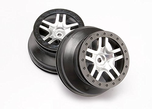 Traxxas 6872 SCT Split-Spoke Satin Chrome Wheels, Black Beadlock-Style
