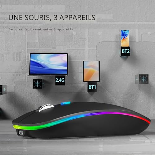 Uiosmuph Wireless Mouse, Rechargeable Bluetooth Mouse Portable Silent Mouse (800-1200-1600DPI) for Tablet/Laptop/Windows/Android Black