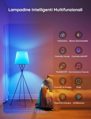 Govee E27 Smart WiFi Bluetooth LED Bulb, Compatible with SmartThings, Matter, Alexa and Google Assistant, 800lm, 16 Million Colors RGBWW DIY Smart Bulb, Set of 4