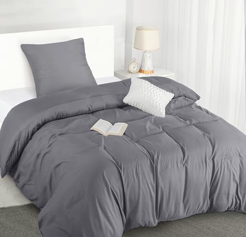 Utopia Bedding Duvet Cover 140x200 Set - Microfiber Comforter Cover 140x200 cm + 1 Pillowcase 65x65 cm - Grey