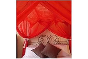 OctoRose Four Post Mosquito Net for Bed Canopy-Fits All Beds Queen, King, California King Beds-Indoor & Outdoor Use-Great for Hammock Mosquito Net and Daybed Canopy Bed Curtains-76"x86"x96"-Red
