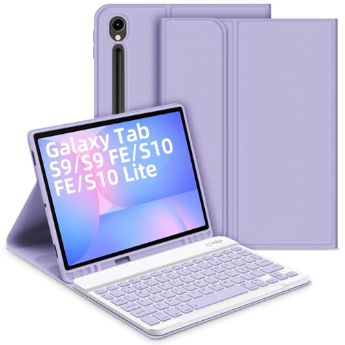 Bettdow Case with Keyboard for Samsung Galaxy Tab S10 Lite/S10 FE 10.9 Inch 2025, Detachable Spanish Ñ Keyboard with Case for Galaxy Tab S10 FE/Tab S9 FE 10.9 Inch/Tab S9 11 Inch, Purple