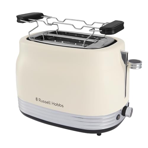 Tostadora de 2 Rebanadas [900W] Hanley Jazmín (Vintage, Ranuras Anchas, 6 Niveles Toastado, Detalles Pulidos, Calientapanecillos, Recogemigas, Función Levantar y Ver) 28650-56