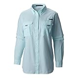 Columbia Women's Super Bahama Long Sleeve Shirt, Small, Ocean Water Seersucker