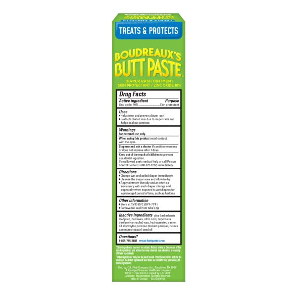 BOUDREAUX’S BUTT PASTE WITH NATURAL ALOE DIAPER RASH CREAM, OINTMENT FOR BABY, 4 OZ. TUBE