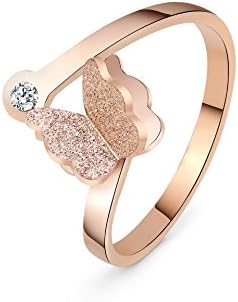 XAvoe Rose Gold Butterfly Crystal Zircon Open Rings for Women Titanium Steel Fashion Jewelry Size 7