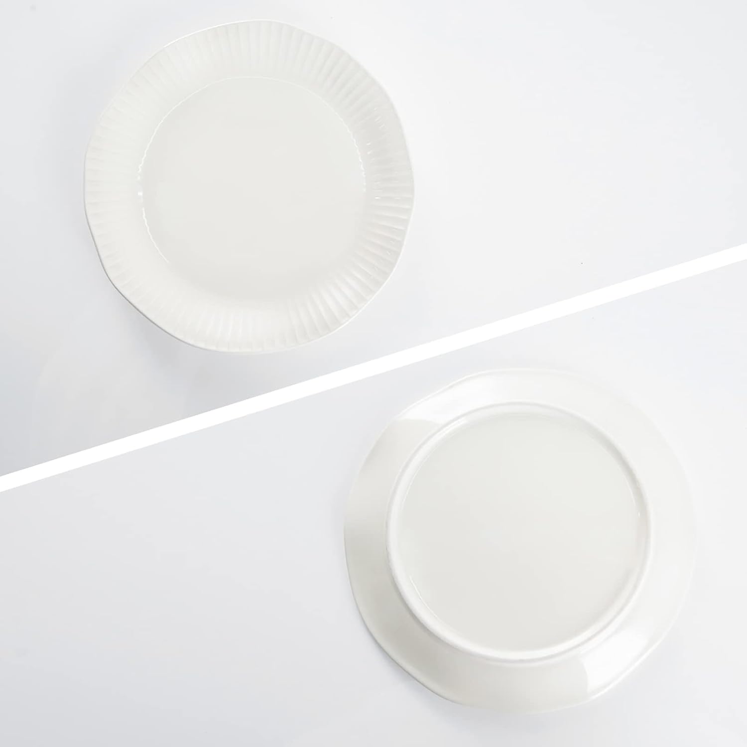  | Ceramic Dinner Plates Set of 4, Hasense Ivory White Dish Set Serving Plates, 10.6" Kitchen Porcelain Serving Dishes, Lotus Leaf Shape Modern Plate Set Microwave Oven and Dishwasher Safe: Dinner Plates