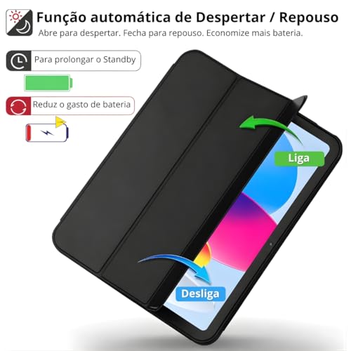 Capa para iPad 9ª/8ª/7ª Geração 10,2” (2021/2020/2019) – Case Slim Magnética com Despertar Automático, Suporte Ajustável e Porta Pencil (Preto)