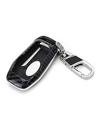 Funda para llaves iJDMTOY de ajuste exacto, con patrón de "fibra de carbono" en negro brillante (1 unidad) para llave de acceso inteligente Ford o Lincoln de 4 o 5-botones.