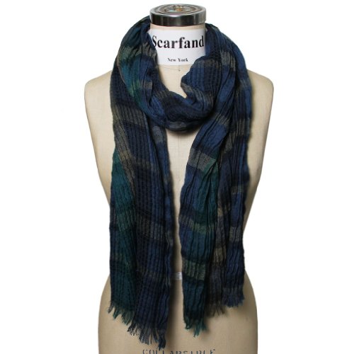 Scarfand Plaid Ruffle Oblong Scarf (Teal)