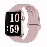 VATI Sport Band Compatible for Apple Watch Band 42mm 44mm, Soft Silicone Sport Strap Replacement Bands Compatible with 2019 Apple Watch Series 5, iWatch 4/3/2/1, 42MM 44MM M/L (Pink Sand)