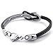 KONOV Mens Womens Leather Stainless Steel Bracelet, Infinity Cuff Bangle, Black Silver