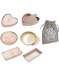CANDeal Pie Mould Set, 6 pcs Mini Pie Tart Quiche Baking Pan and 1lb Ceramic Baking Beans Pie Weight, Round/Rectangular/Heart varied shape Loose Bottom Mould