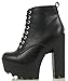 Soda Women's Gru Faux Leather Lace-up Thick Platform Chunky Heel Lug Ankle Bootie, Black, 6 M US