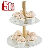 Sweese Cupcake Stand - 2 Tier Porcelain Dessert Platter,Ivory White and Odd Shape