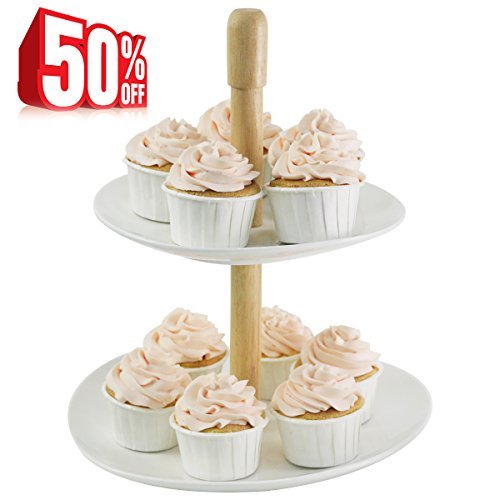 Sweese Cupcake Stand - 2 Tier Porcelain Dessert Platter,Ivory White and Odd Shape