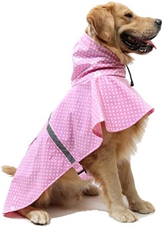 Yeexue Dog Raincoat Adjustable Rain Poncho Safe Reflective Strip Pet Puppy Rainwear Bright Patent Leather (Pink, L)