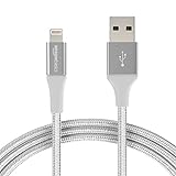 AmazonBasics Double Braided Nylon Lightning to USB Cable, Advanced Collection, MFi Certified iPhone Charger, Silver, 6 Foot