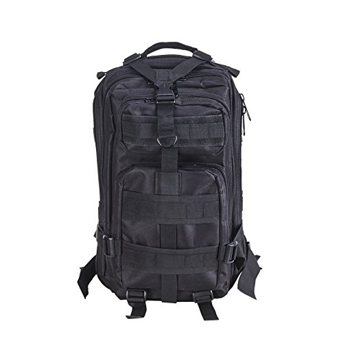 Pinty 600D Black Tactical Military Backpack Assault MOLLE Pack Combat Camping Bag 20-25L