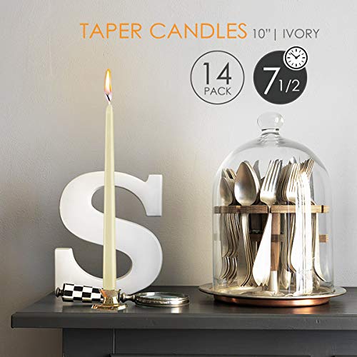 YIH Ivory Taper Candles - Pack of 14 Candles - 10 inch Tall, 3/4 inch Thick - Clean Burning - Unscented