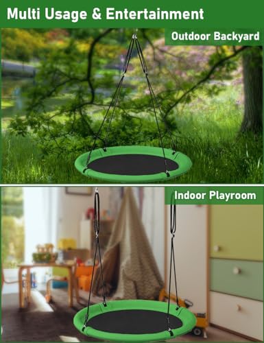 Ansionsol 40 Inch Diameter Saucer Tree Swing Set for Kids & Adults, Adjustable Flying Swing Seat for Backyard or Outdoor Playground, Green & Black