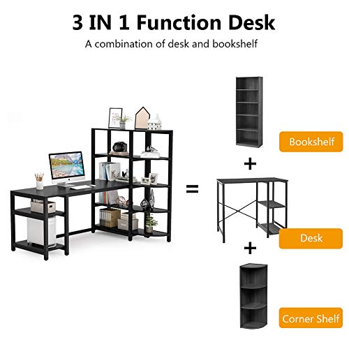 Tribesigns Modern Computer Desk with 5 Tier Storage Shelves, 67 inch Large Office Desk Study
