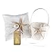 Remedios Satin and Organza Ivory Wedding Ring Pillow and Flower Girl Basket Set with Starfish