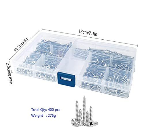 400pcs M3 304 Edelstahl Flachkopf Selbstschneidende Schrauben Kit,flacher Kopf Holzschraube Kit für Hausgemachte… – Bild 8