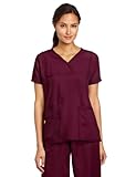 WonderWink Women's Scrubs Four Way Stretch Y-Neck Top, Wine, Large