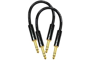 2 Units - 6 Inch - Canare L-4E6S Star Quad, Patch Cable terminated with Neutrik-Rean NYS ¼ Inch (6.35mm) Gold TRS Stereo Phone Plugs - CUSTOM MADE By WORLDS BEST CABLES.