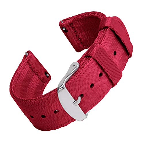 Archer Watch Straps Seat Belt Nylon Quick Release Watch Bands (Red, 22mm)