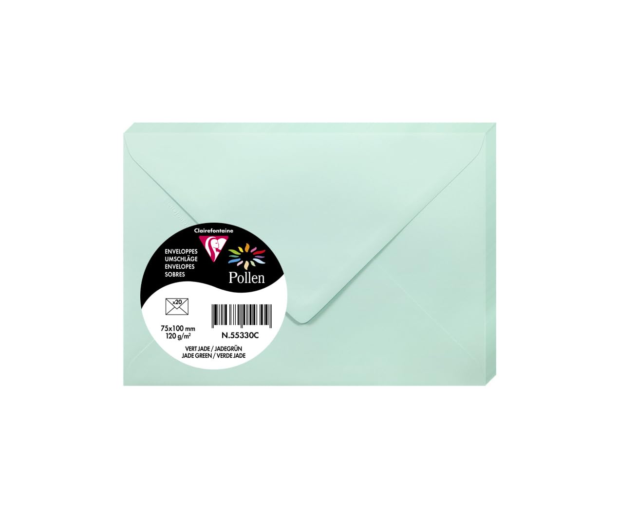 Clairefontaine 55330C Pack of 20 Gummed Envelopes Format 7,5x10cm 120g/m² Colour Jade Green Invitation Events Correspondence Range Pollen Premium Smooth Paper — image 1