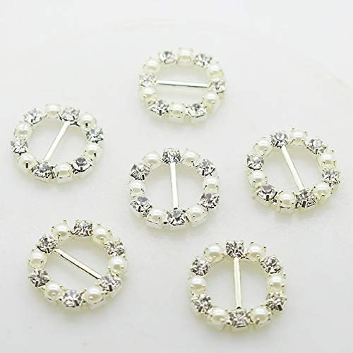 XINXIXinxi 30pcs/lot 20mm Round Crystal Lvory Faux Pearl Rhinestone Buttons Wedding Ribbon Slider for Ribbons Wedding Supply Gift wrap Hairbow Center (30pcs/lot)