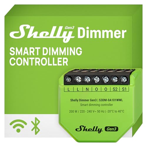 Shelly Dimmer Gen3-240V, Dimmer Smart Wi-Fi, Domotica, Luci Dimmerabili, Strisce LED, Non Richiede Neutro, Programmazione Intelligente, Nessun Hub Richiesto, Modalità Notturna, Alexa & Google Home