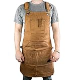Waterproof Canvas Work Apron for Men and Women, Heavy-Duty Waxed for Durability and Safety - Brown